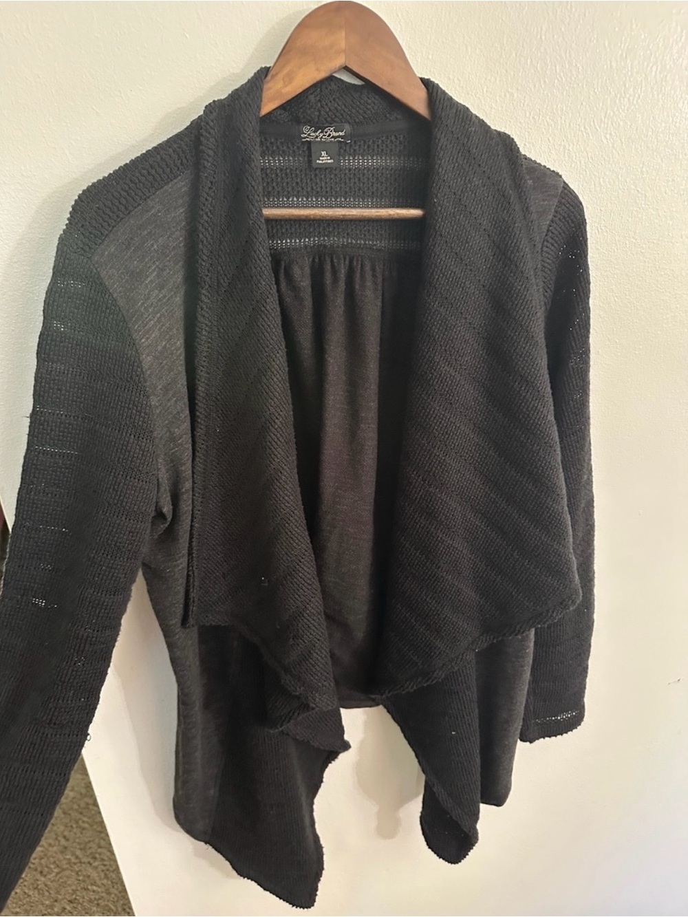 Lucky Brand Black Draped Open-Front Cardigan